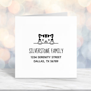 Cute Tabby Cat Peeking above Family Address Self-inking Stamp