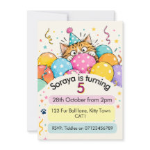 Cute Tabby Cat Peeking Balloons Confetti Birthday