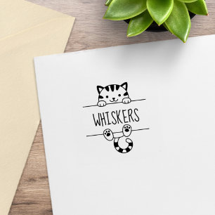 Cute Tabby Cat Peeking Custom Name 1x1 Rubber Stamp