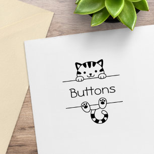 Cute Tabby Cat Peeking Custom Name Rubber Stamp