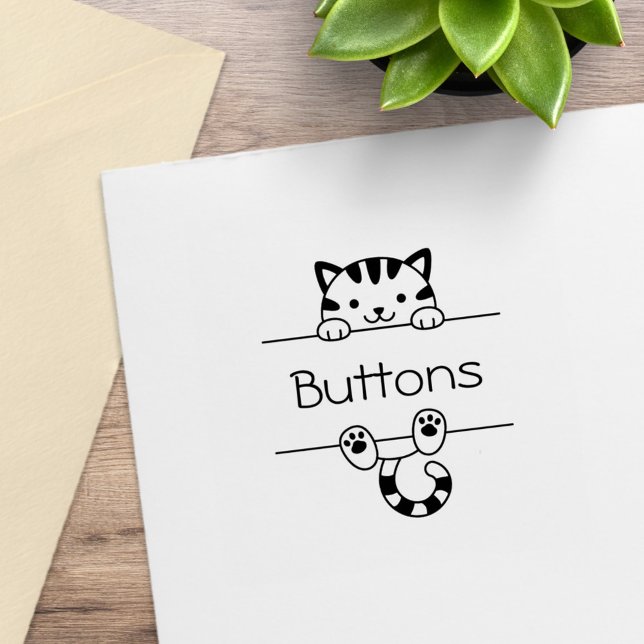 Cute Tabby Cat Peeking Custom Name Rubber Stamp (Creator Uploaded)