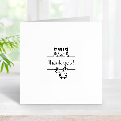 Cute Tabby Cat Peeking Thank You 1x1 Rubber Stamp