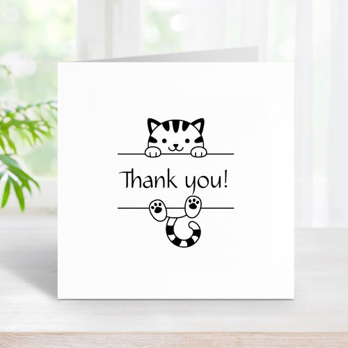 Cute Tabby Cat Peeking Thank You Rubber Stamp