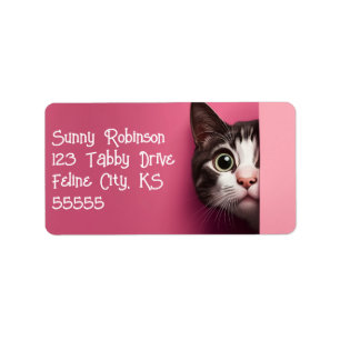 Cute Tabby Cat Peeks Label