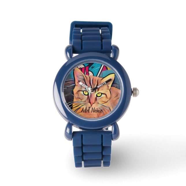 Cute Tabby Cat Personalized Kid's Watch (Front)