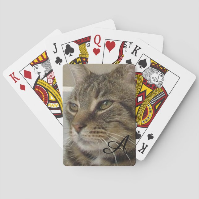 Cute Tabby Cat Photo Monogram Poker Cards (Back)