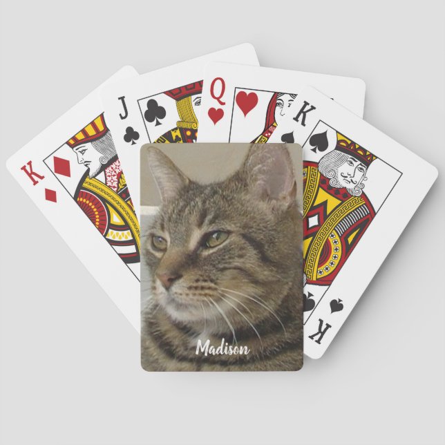 Cute Tabby Cat Photo Name Poker Cards (Back)