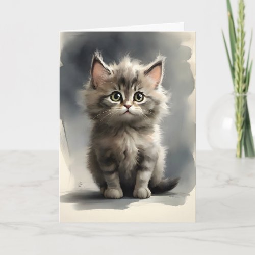 Cute Tabby Cat Portrait Blank Greeting Card 