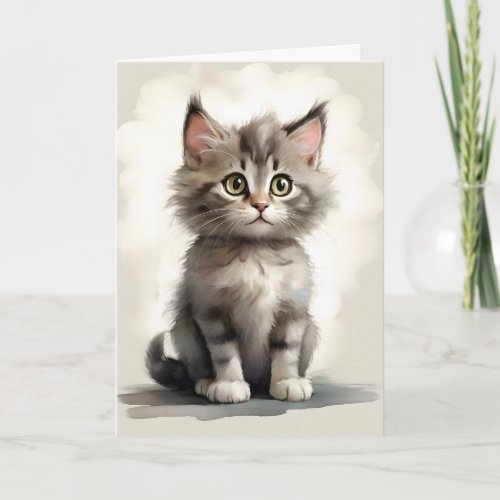 Cute Tabby Cat Portrait Blank Greeting Card