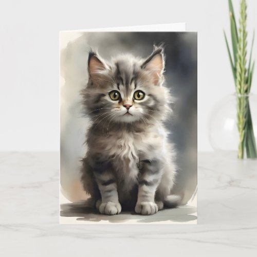 Cute Tabby Cat Portrait Blank Greeting Card 