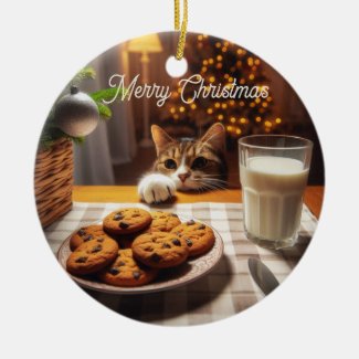 Cute Tabby Cat Reaching for Cookies Christmas