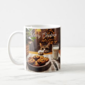 Cute Tabby Cat Reaching for Cookies Christmas
