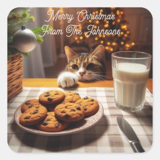 Cute Tabby Cat Reaching for Cookies Christmas
