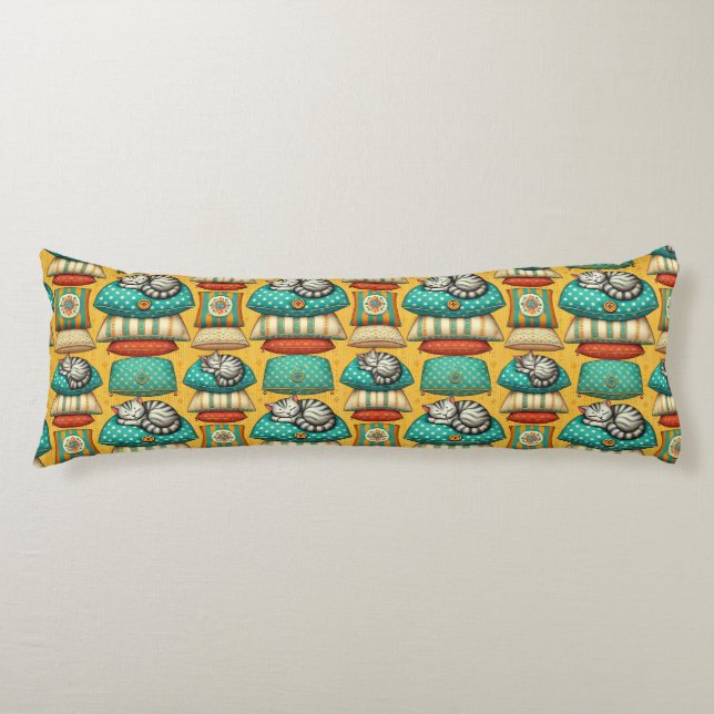 Cute Tabby Cat Resting Body Pillow (Front)