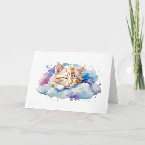 Cute Tabby Cat Sleeping Among Fluffy Clouds Blank Card