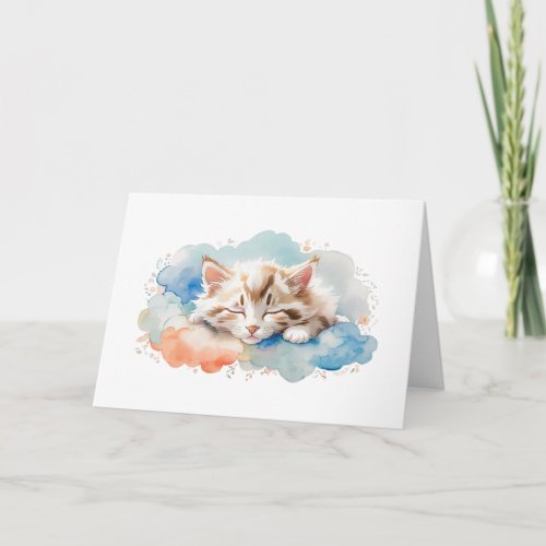 Cute Tabby Cat Sleeping Among Fluffy Clouds Blank Card