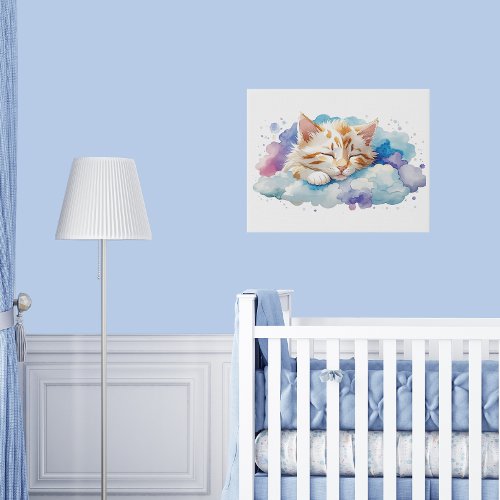 Cute Tabby Cat Sleeping Among Fluffy Clouds  Faux Canvas Print