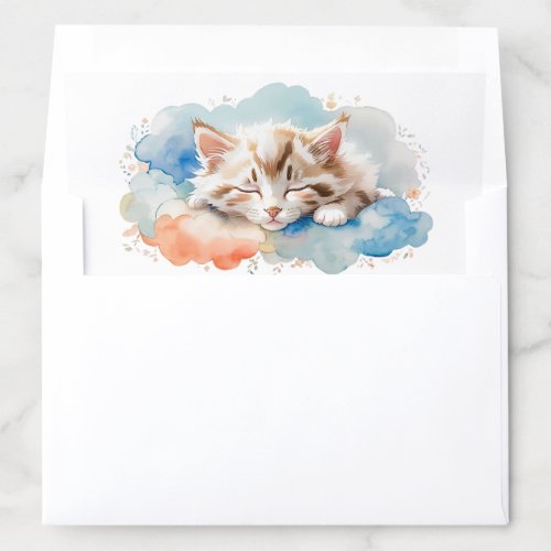 Cute Tabby Cat Sleeping Fluffy Clouds Among Flower Envelope Liner
