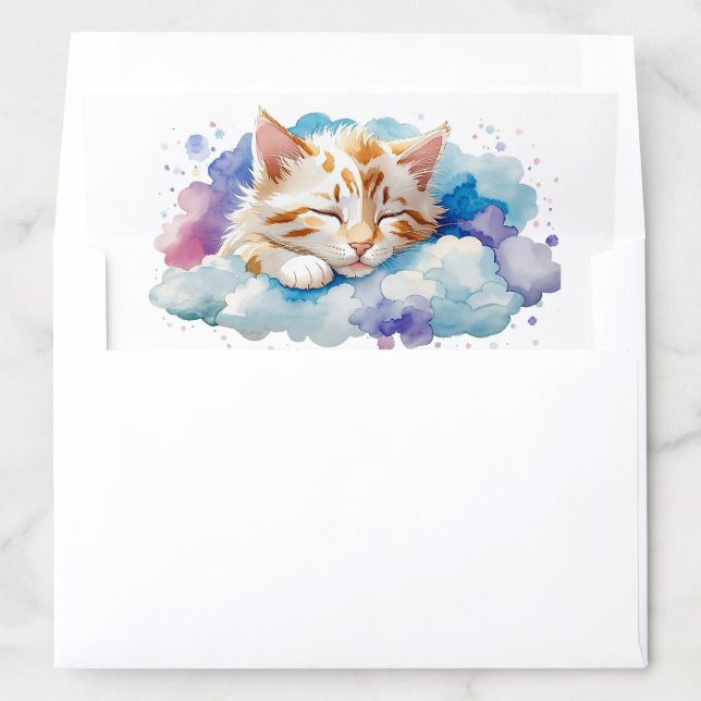 Cute Tabby Cat Sleeping on Cloud Envelope Liner (In Envelope)