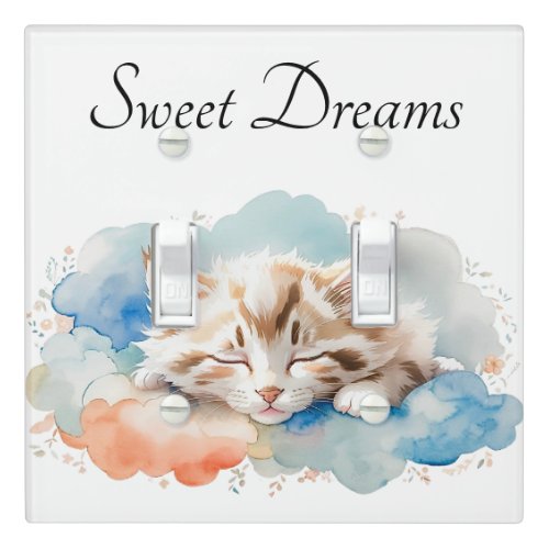 Cute Tabby Cat Sleeping on Fluffy Clouds Nursery Light Switch Cover
