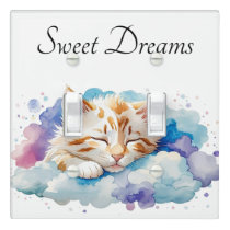 Cute Tabby Cat Sleeping on Fluffy Clouds Nursery Light Switch Cover