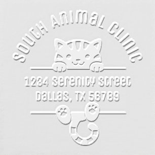 Cute Tabby Cat Veterinarian Animal Clinic Address Embosser