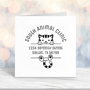 Cute Tabby Cat Veterinarian Clinic Arch Address Self-inking Stamp