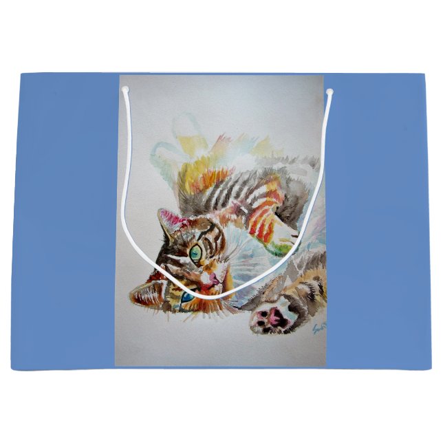 Cute Tabby Cat Watercolour blue cats Gift Bag (Front)