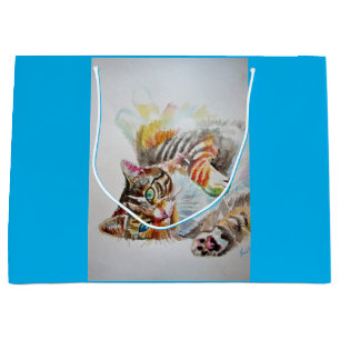 Cute Tabby Cat Watercolour blue cats Gift Bag