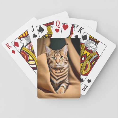 Cute Tabby Cat with Blanket Playing Cards