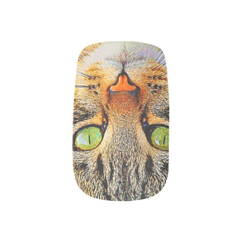 Cute Tabby Cat with Green Eyes Minx Nail Art