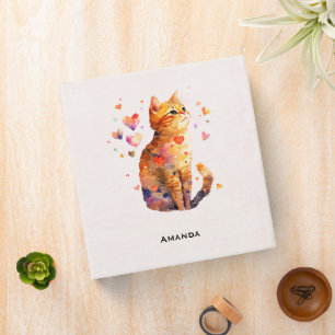 Cute Tabby Cat with Hearts 3 Ring Binder