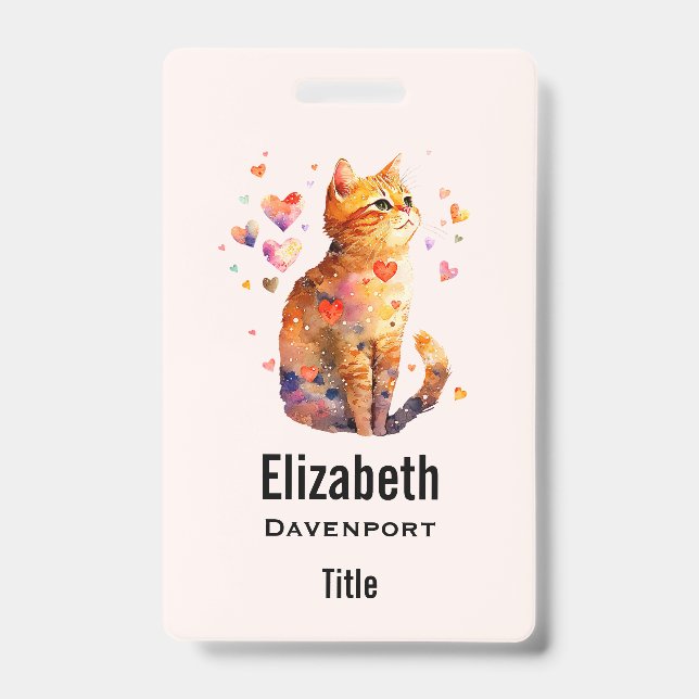 Cute Tabby Cat with Hearts Badge (Front)