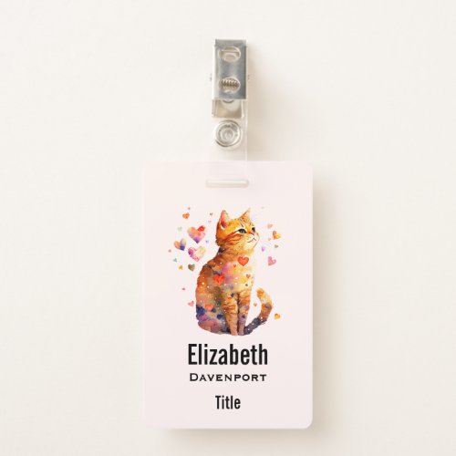 Cute Tabby Cat with Hearts Badge