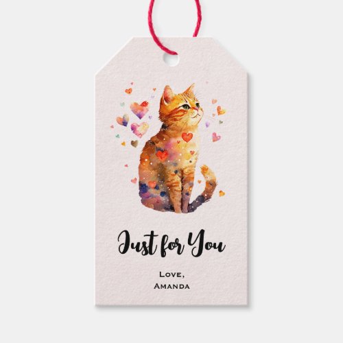 Cute Tabby Cat with Hearts Just for You Gift Tags