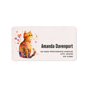 Cute Tabby Cat with Hearts Label