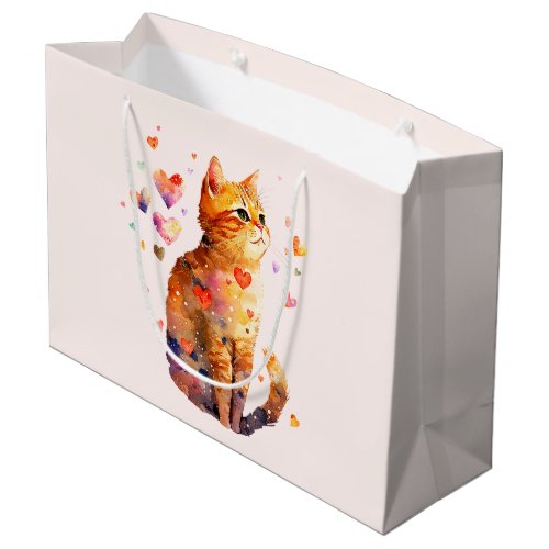 Cute Tabby Cat with Hearts Large Gift Bag