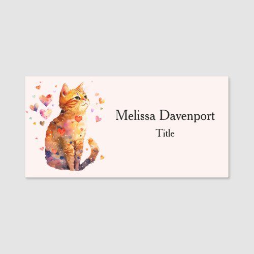 Cute Tabby Cat with Hearts Name Tag