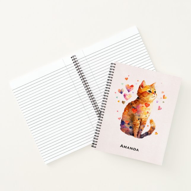Cute Tabby Cat with Hearts Notebook (Inside)