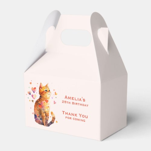 Cute Tabby Cat with Hearts Party Thank You Favor Boxes