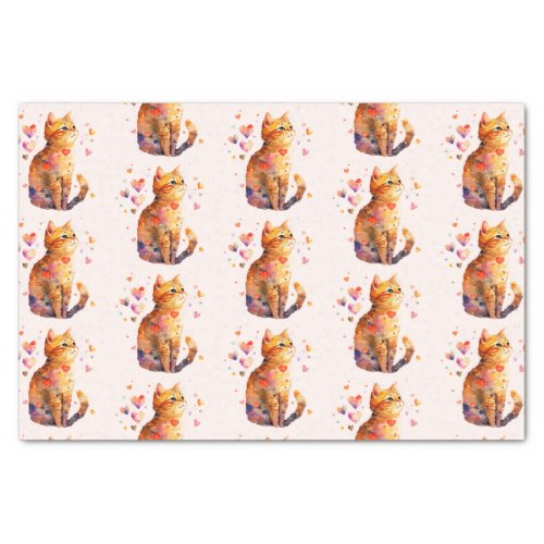 Cute Tabby Cat with Hearts Pattern Tissue Paper