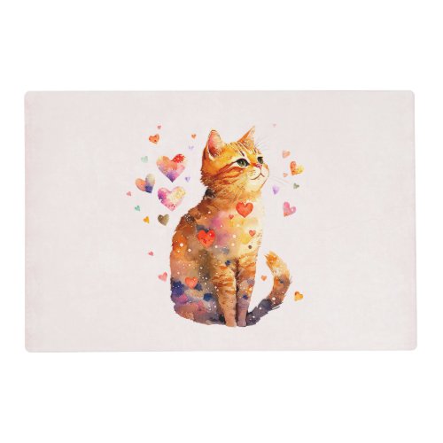 Cute Tabby Cat with Hearts Placemat