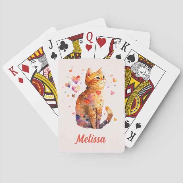 Cute Tabby Cat with Hearts Poker Cards (Back)