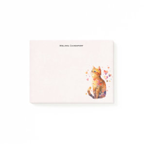 Cute Tabby Cat with Hearts Post-it Notes