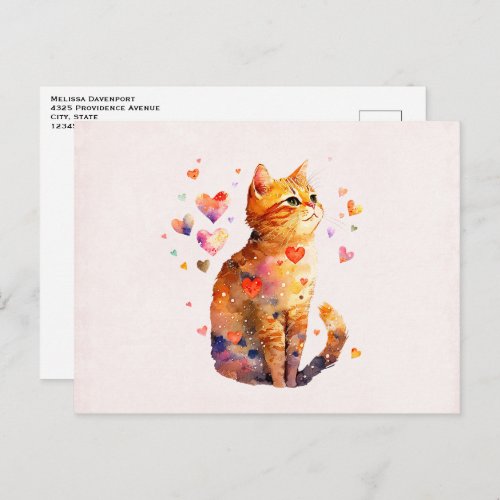Cute Tabby Cat with Hearts Postcard
