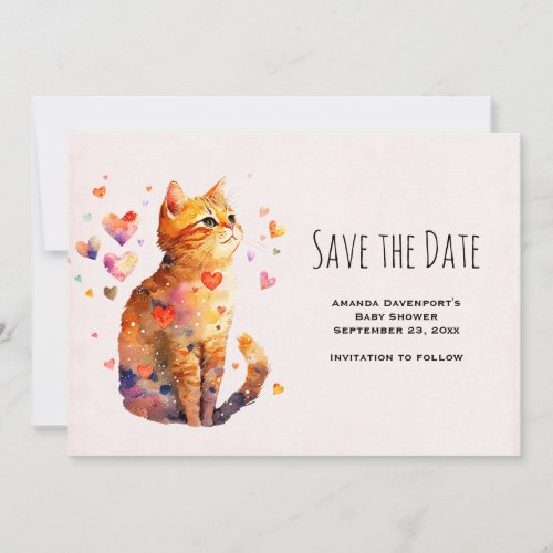Cute Tabby Cat with Hearts Save The Date
