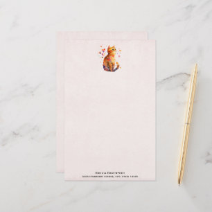Cute Tabby Cat with Hearts Stationery