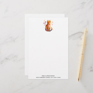 Cute Tabby Cat with Hearts Stationery