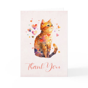 Cute Tabby Cat with Hearts Thank You Card