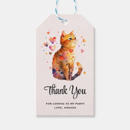 Cute Tabby Cat with Hearts Thank You Gift Tags